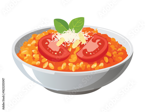 Italian Tomato Risotto with Parmesan Cheese - Vector Illustration
