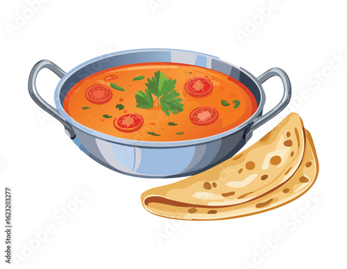 Healthy Spicy Vegetable Dish with Bread - Vector Illustration