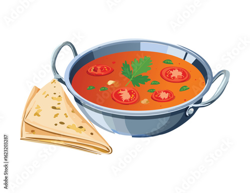 Indian Curry and Flatbread Food - Vector Illustration