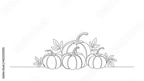 Happy Thanksgiving Continuous Line Art Vector with Minimalist Pumpkins