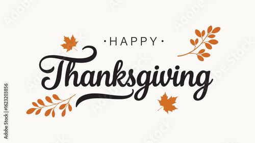 Happy Thanksgiving Vector Greeting with Autumn Leaves and Branches