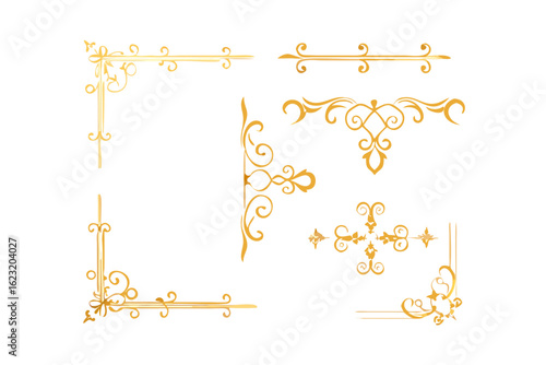Collection of ornate gold decorative elements on black