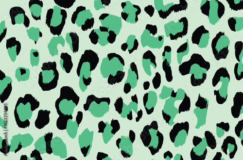 Spearmint green leopard print, fresh minty tones, flat seamless vector