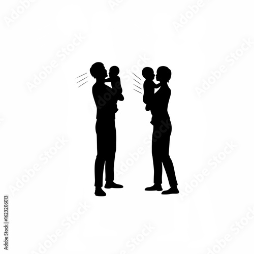 Silhouette of a parent burping a baby on shoulder on white background