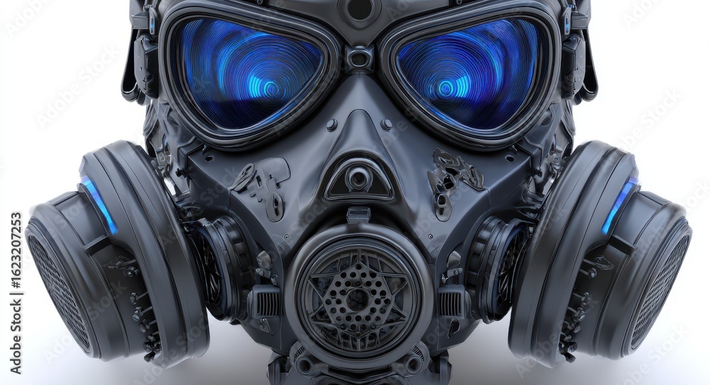 Three-Dimensional Futuristic Gas Mask with Neon Accents for Post-Apocalyptic Scenarios Three-Dimensional Futuristic Gas Mask with Neon Accents for Post-Apocalyptic Scenarios