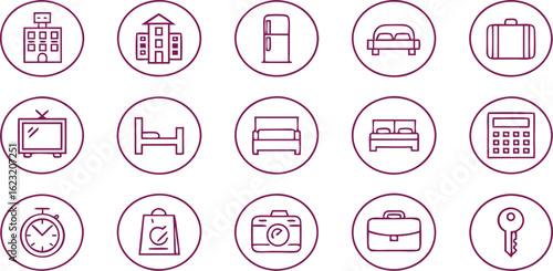 Hotel amenities icons building refrigerator