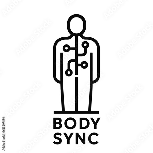 This striking black line art icon depicts a human figure with internal digital circuits, symbolizing the intricate connection between technology, health, and data.