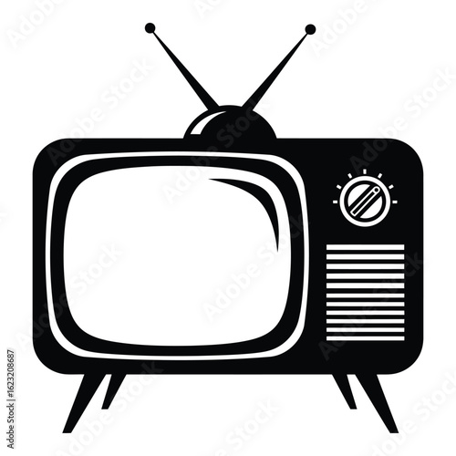 Art of retro television with antenna and dial, isolated on white background