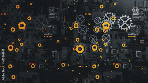 Wallpaper Mural Intricate abstract 3D gear design with vivid orange accents Torontodigital.ca