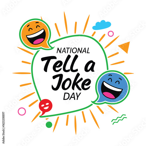 Celebrate national tell a joke day with happy laughing faces and speech bubbles