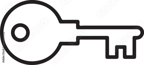Simple outline icon of a classic key on a white background