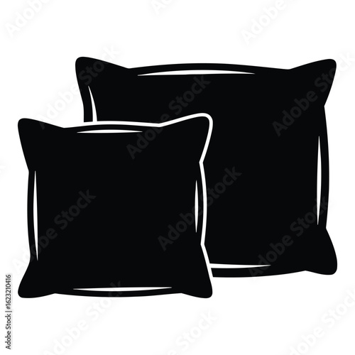 Art of two black pillows of different sizes isolated on a white background, representing comfort and home decor