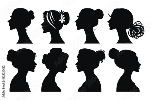 Woman Silhouette Collection with Different Hairstyles on White