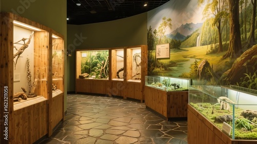Obraz na płótnie Natural History Museum Exhibit with Fossil Displays and Diorama
