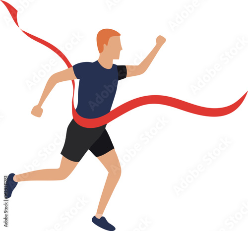 Male Runner Crossing Finish Line Winning Race Competition