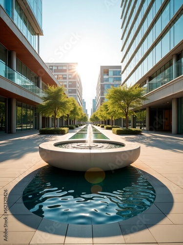 The elegant architecture of a luxury resort's fountain in a city park captures the essence of a summer vacation