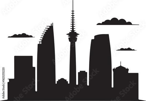 Black Silhouette of Ho Chi Minh City Skyline with Bitexco Tower and Saigon City Cluster