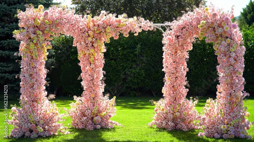 Floral archway in a garden
