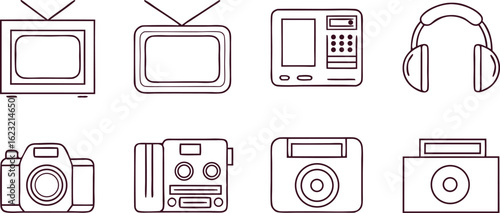 Vintage electronic devices and cameras television radio