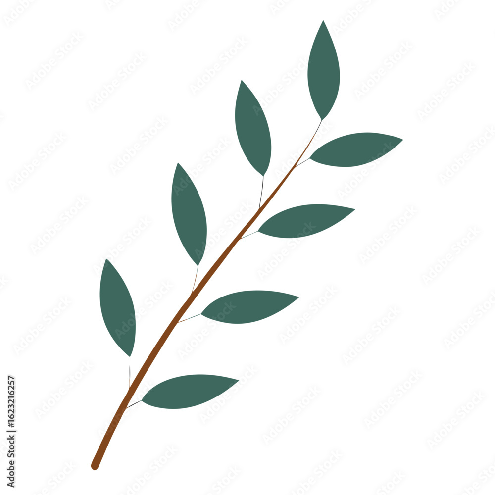 Fototapeta premium A simple illustration of a brown branch with multiple green leaves on a black background