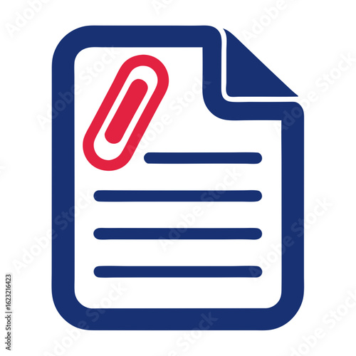 Simple icon of a document with a red paperclip attached to the top corner