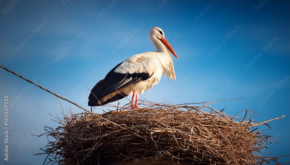 Fototapeta premium a white stork in the nest