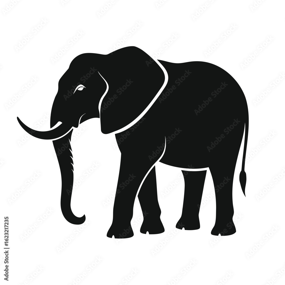 Obraz premium Majestic Silhouette: An elegant minimalist depiction of a stately elephant, rendered in monochrome, stands as a symbol of strength, intelligence, and the beauty of the animal kingdom.