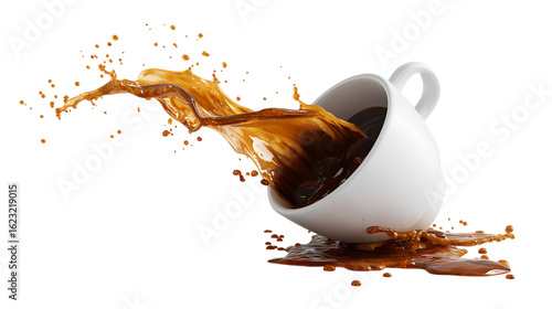Coffee Cup Tipping Over with Dramatic Liquid Splash
