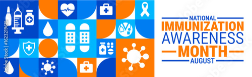 National Immunization Awareness Month Geometric shape pattern background, banner or poster design template. observed every year in August. Holiday concept. Use to any Template, card, poster, placard.