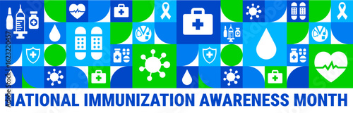 National Immunization Awareness Month Geometric shape pattern background, banner or poster design template. observed every year in August. Holiday concept. Use to any Template, card, poster, placard.
