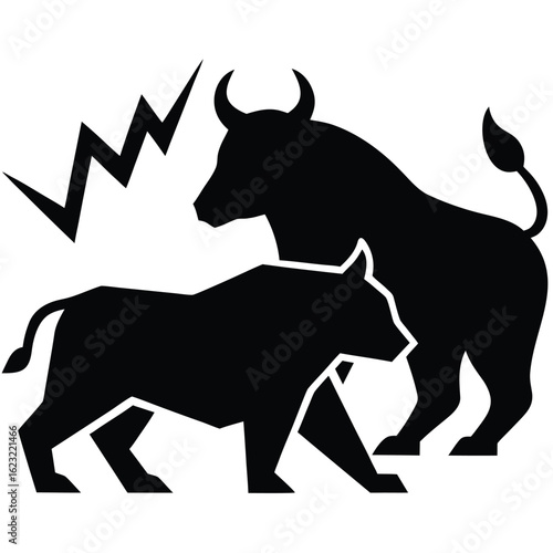 Black bull and bear fighting on stock chart vector