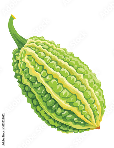 Ripe Striped Bitter Gourd Vegetable - Vector Illustration