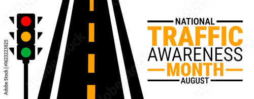 National Traffic Awareness Month background, banner or poster design template. observed every year in August. Holiday concept. Use to any Template, card, poster, placard, template.