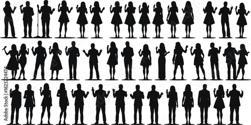 Singing People Silhouette Set – Black Vector Collection of Vocalist Poses and Performers