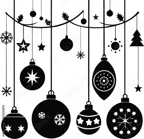 Elegant vector set of Christmas balls with snowflake and gold decoration for winter holiday tree ornament celebration