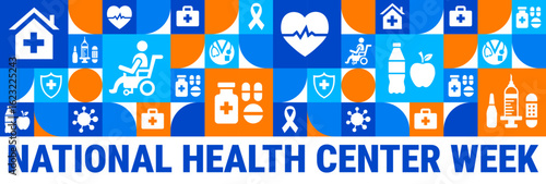 National Health Center Week Geometric shape pattern background, banner or poster design template. observed every year in August. Holiday concept. Use to any Template, card, poster, placard, template.