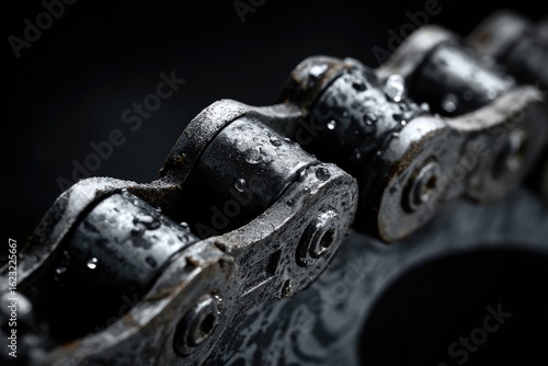 Close-up of a wet bicycle chain