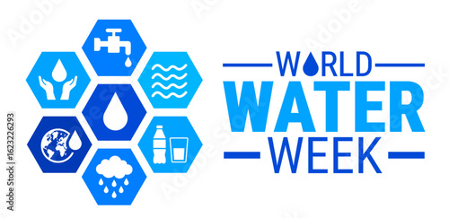 World Water Week background, banner or poster design template. observed every year in August. Holiday concept. Use to any Template, card, poster, placard, template.
