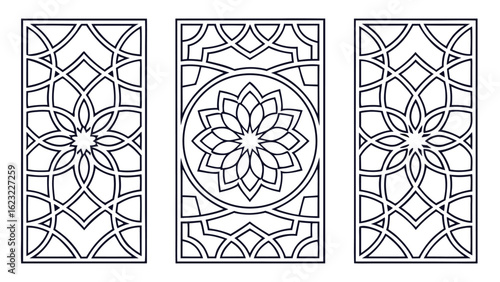 Intricate geometric patterns navy blue on white islamic