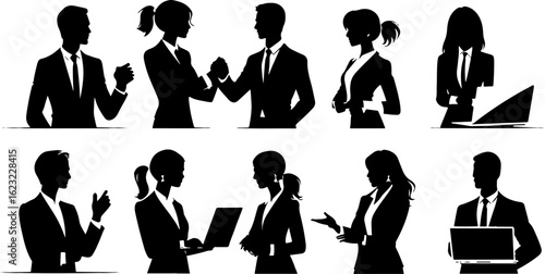 Business People Silhouette Set – Black Vector Collection of Professional Human Figures
