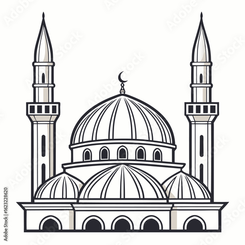 Islamic mosque with domes and minarets architecture