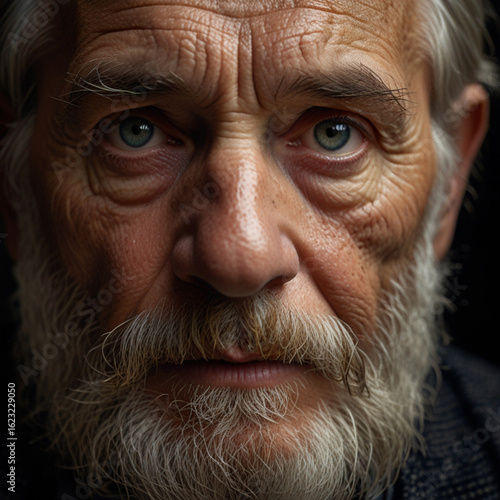 Portrait of Elderly Man with Gray Hair and Beard