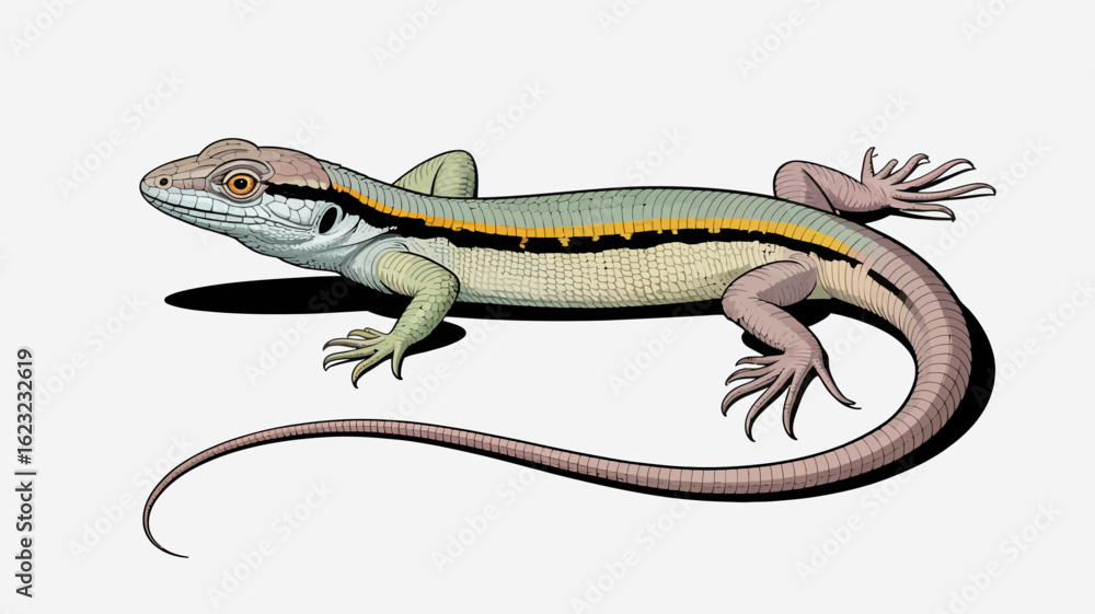 Fototapeta premium Detailed Illustration of a Vibrant Yellow Striped Lizard Reptile on White Background.