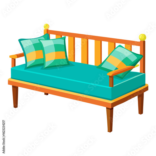Colorful vector illustration of a daybed with cushions