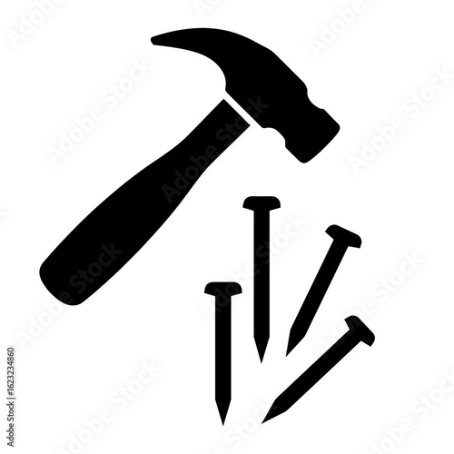 Illustration of a hammer and tools on a transparent background used in construction and repair