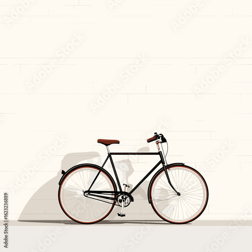 A sleek bicycle parked against a textured wall, with a hint of a shadow.