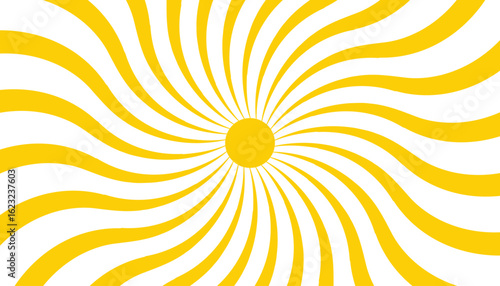 Retro groovy sun in bold yellow with wavy rays spreading from the center.