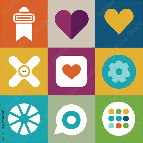Abstract vector graphic design icons in a colorful grid layout for digital use