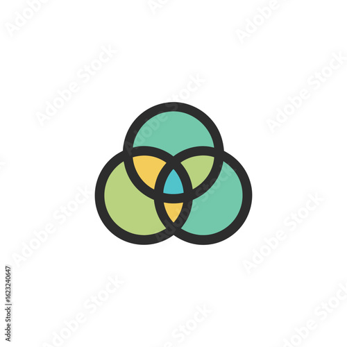Vector art of abstract venn diagram with overlapping circles and blended colors