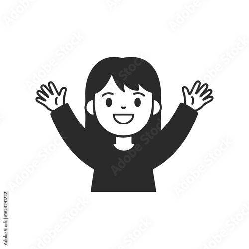 Smiling female child cartoon with raised hands